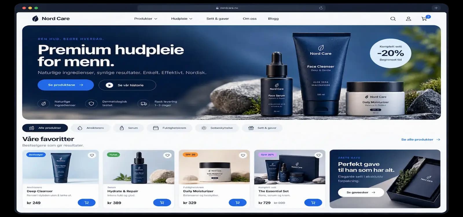 Eksempel på nettside for Nettbutikk, bygget med Sbooking