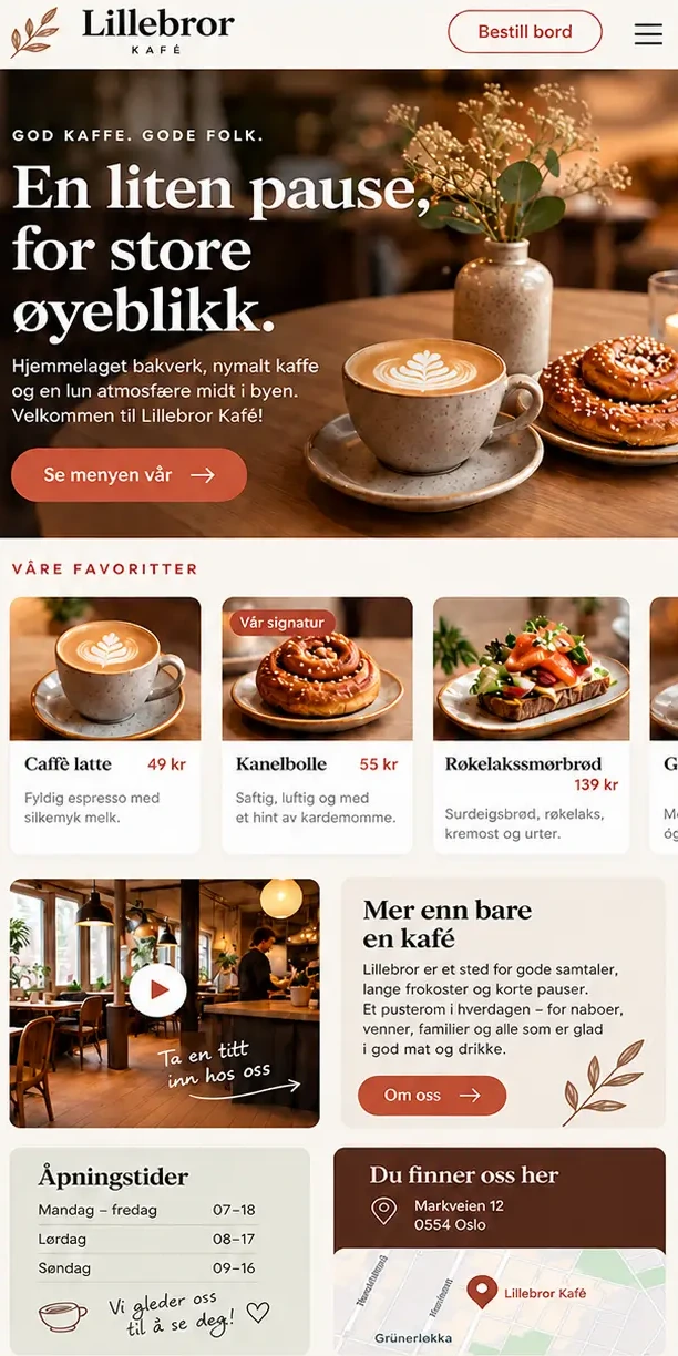 Nettsidedesign for Lillebror Café på mobil