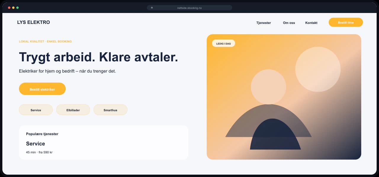 Eksempel på nettside for Elektriker, bygget med Sbooking