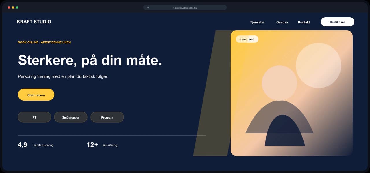 Eksempel på nettside for Personlig trener, bygget med Sbooking