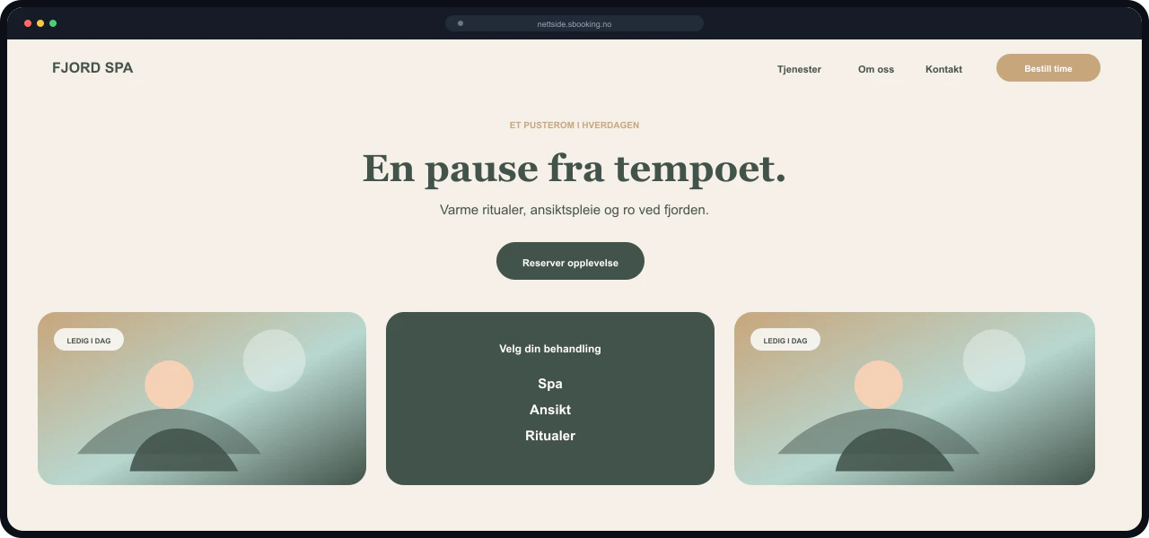 Eksempel på nettside for Spa, bygget med Sbooking